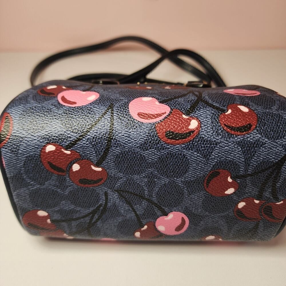 NWT Coach CY741 Mini Rowan Crossbody Bag Signature Cherry Print Denim Blue - Picture 7 of 7